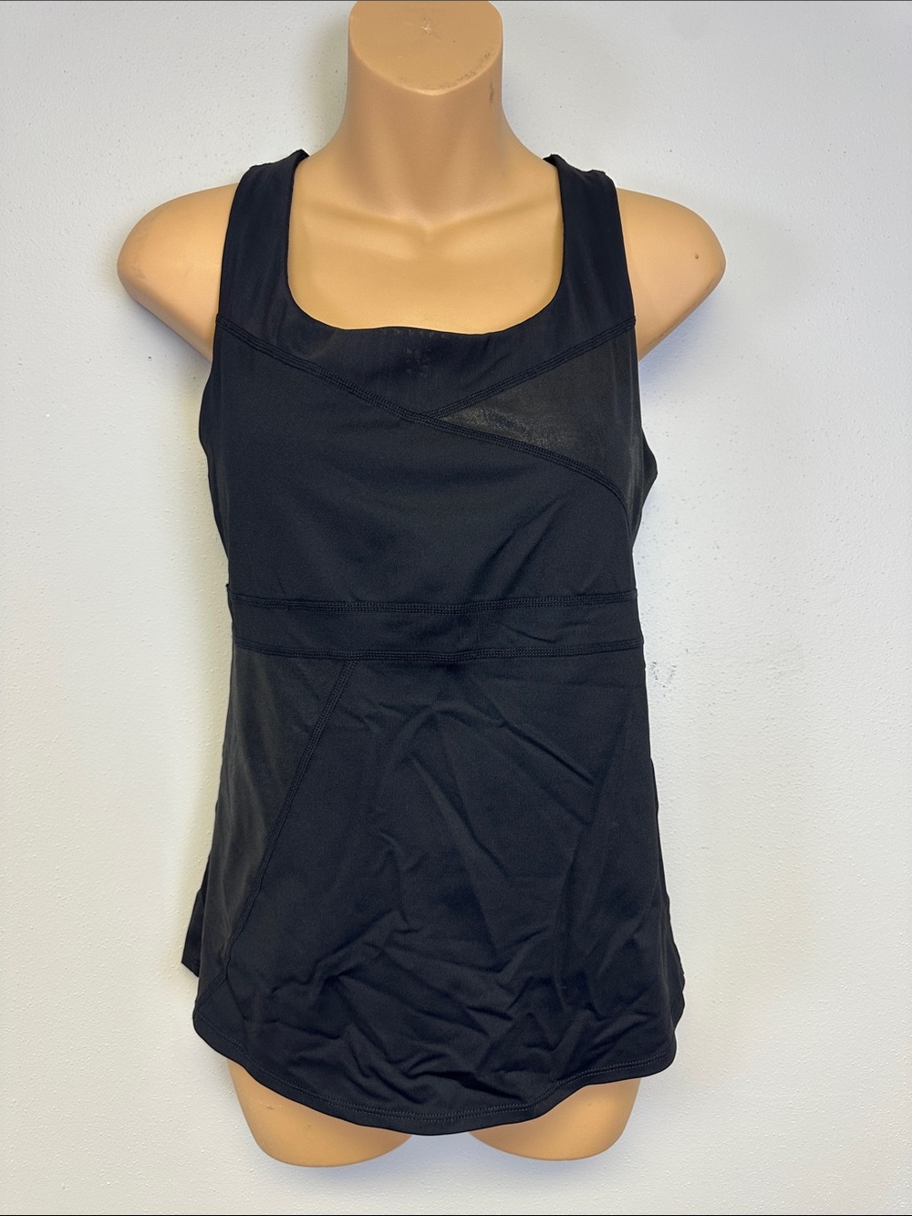 Ivanka Trump Asymmetrical Faux Leather Panel Black Tank Top with Built in Cups